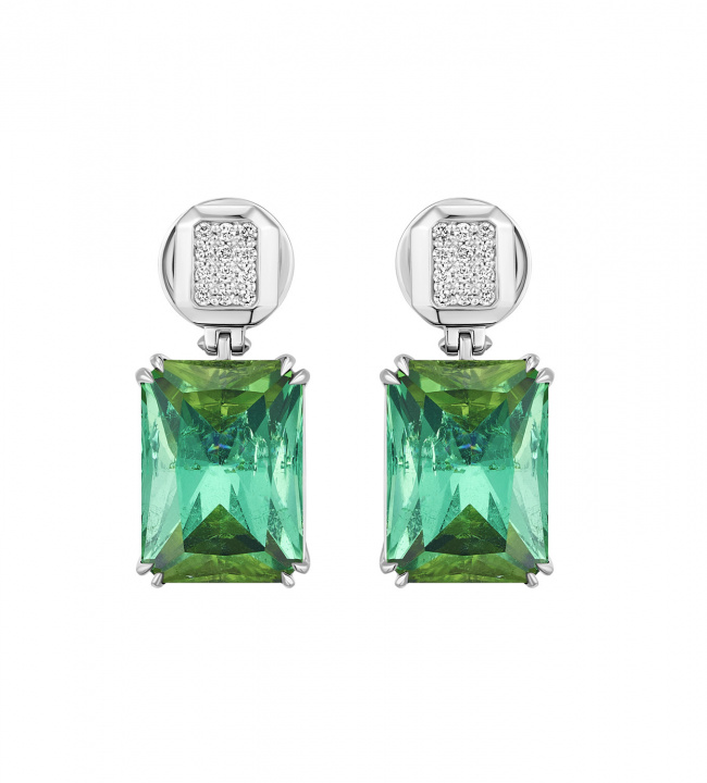 Earrings with green tourmaline and diamonds (code 59471)