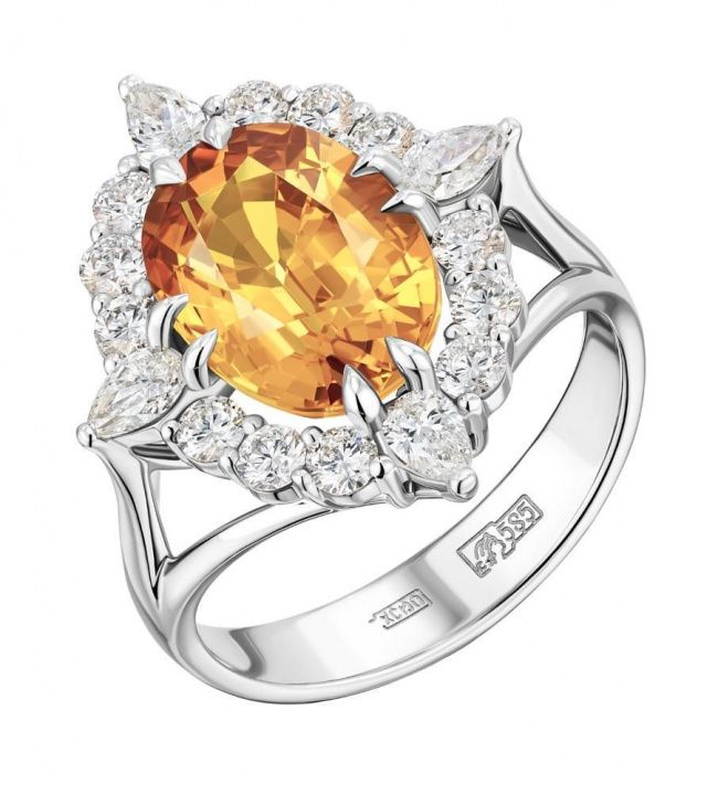 Комплект серьги и кольцо с оранжевыми сапфирами (код 55398, 55381)