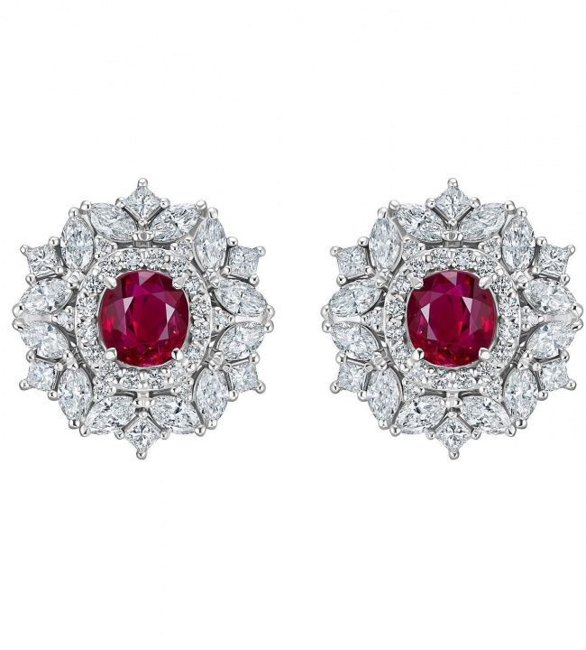 Комплект серьги и кольцо с рубинами и бриллиантами (код 79455 и 79448)