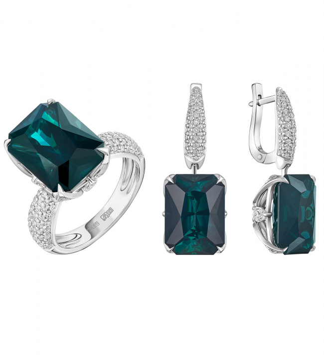 Комплект серьги и кольцо с турмалинами и бриллиантами (код 65489, 65472)