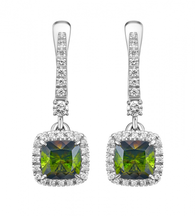 Earrings with green tourmaline and diamonds (code 66240)