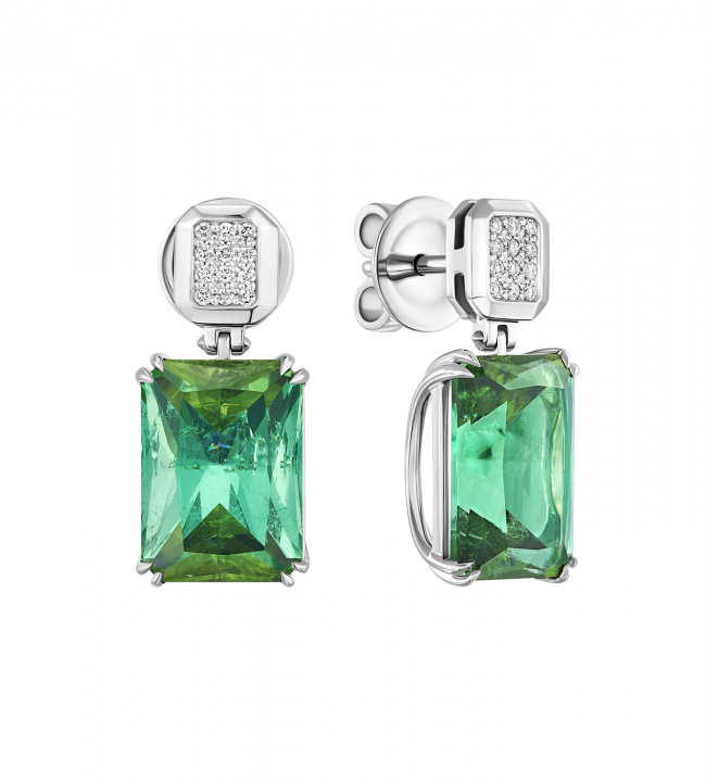 Earrings with green tourmaline and diamonds (code 59471)